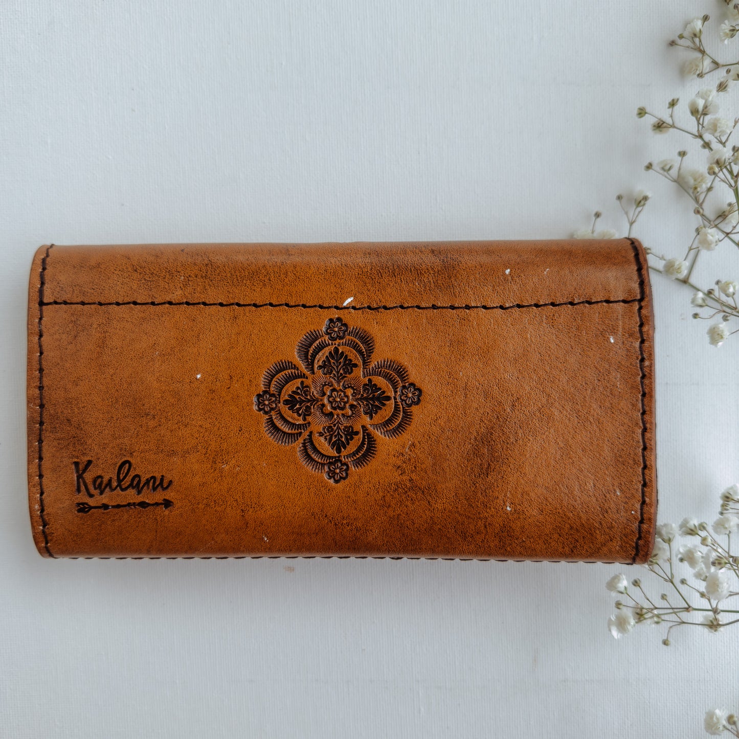 Esma Leather Wallet with Turquoise - TAN