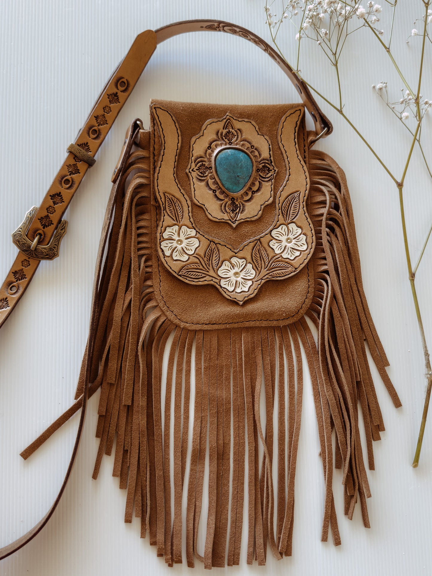 Wildwood Festival Bag : Flowers & Turquoise - Light Tan