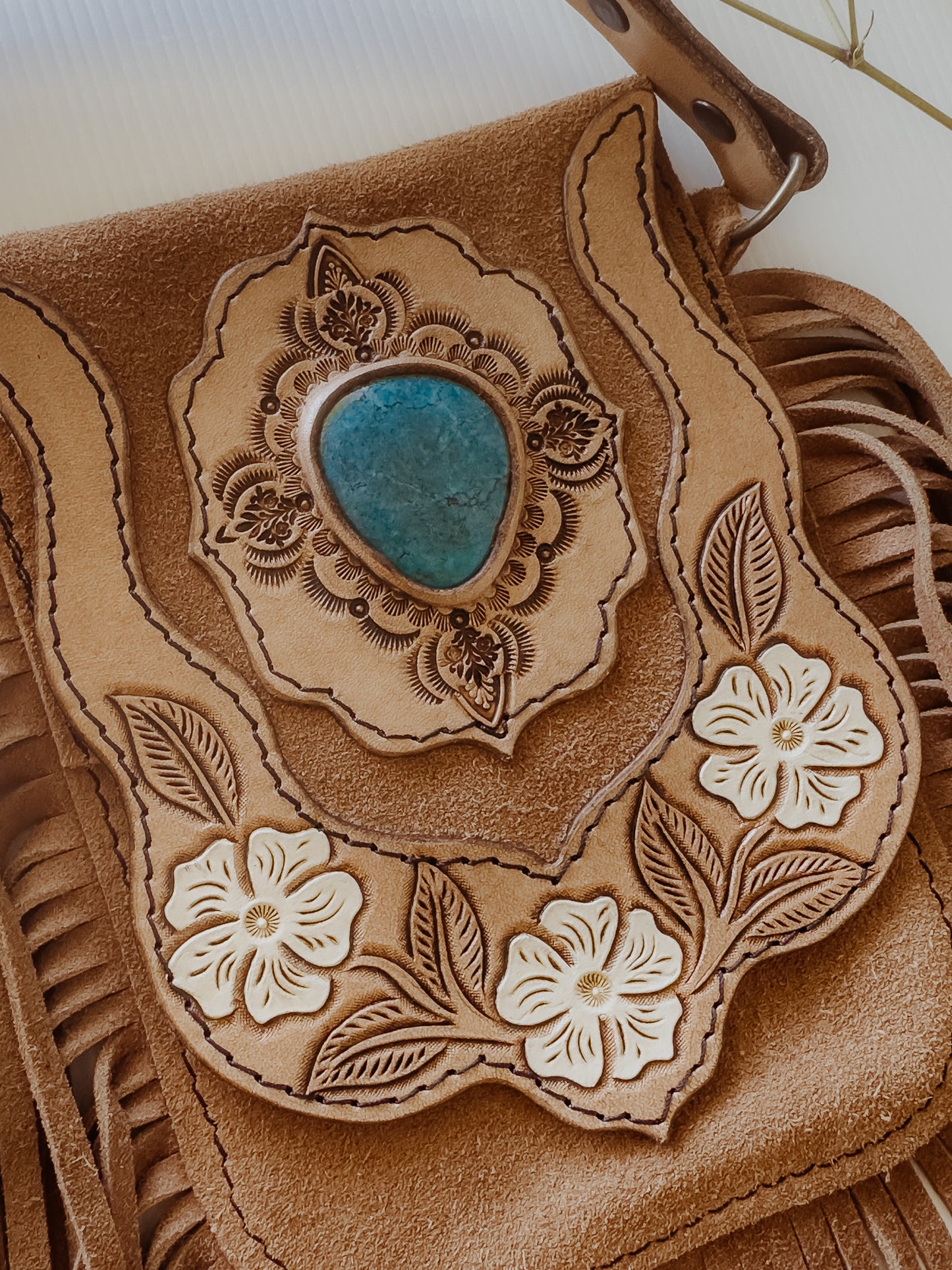 Wildwood Festival Bag : Flowers & Turquoise - Light Tan