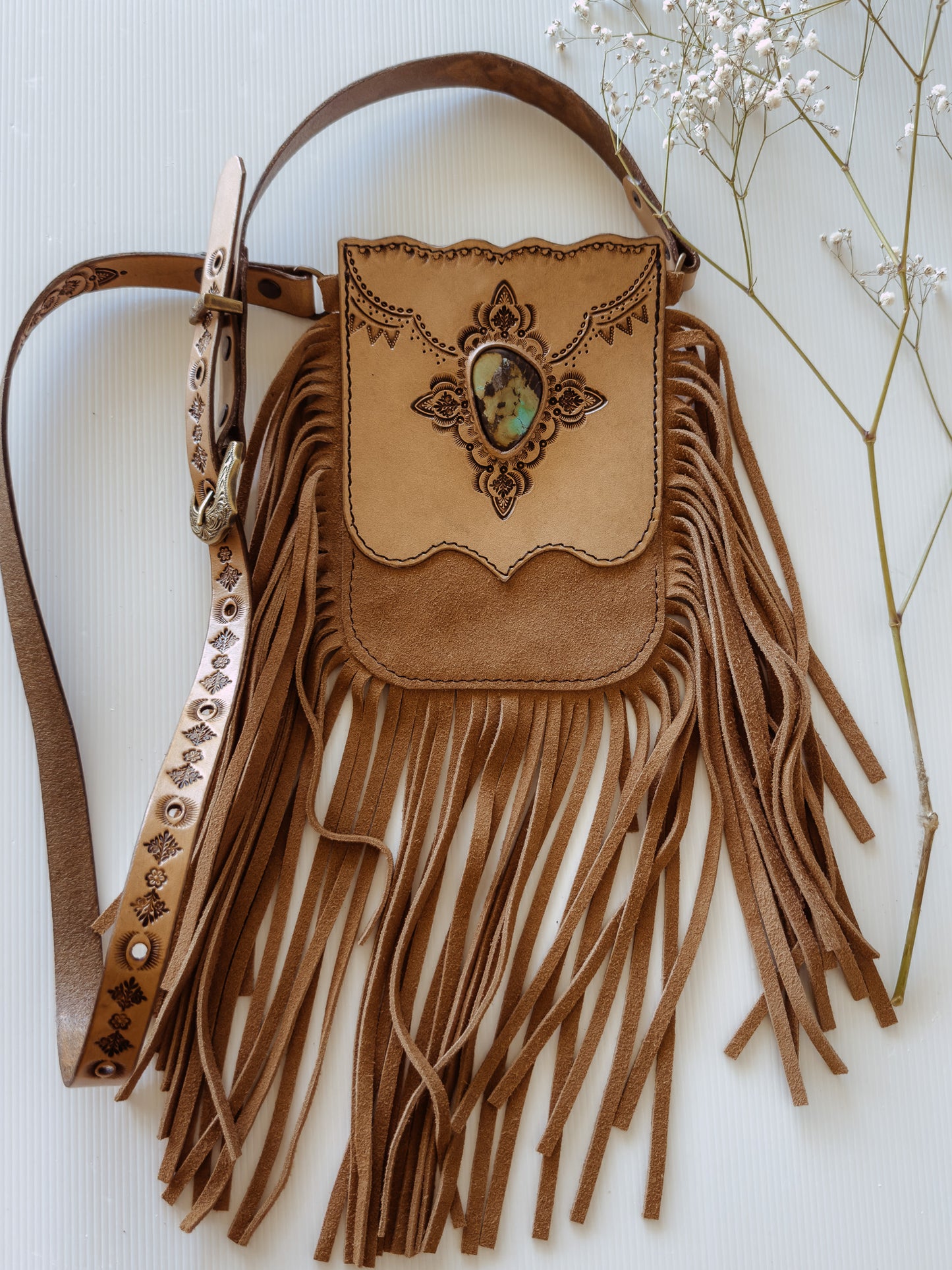 Wildwood Festival Bag : Boho Pattern & Turquoise - Light Tan