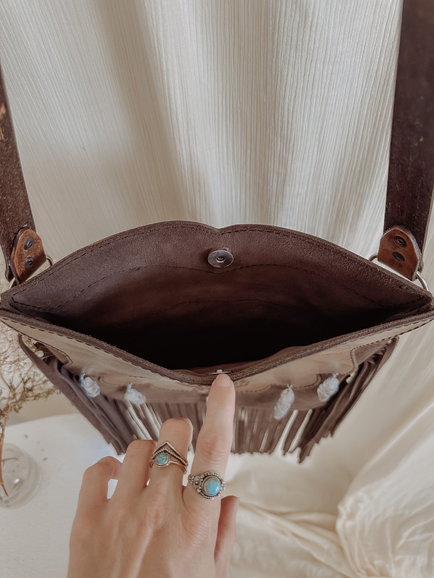 Indie Folk Bag: Moon, Butterflies & Turquoise - Brown