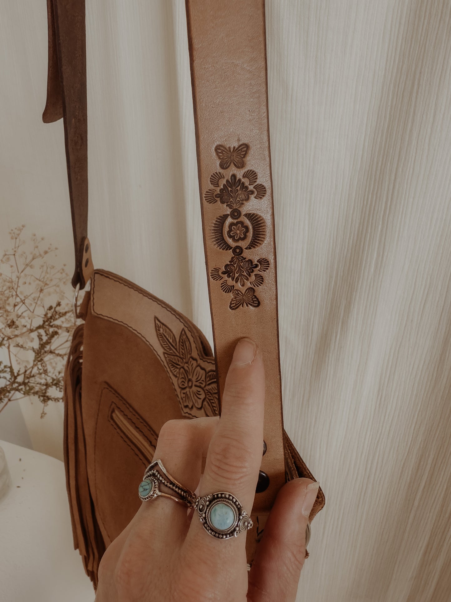 Indie Folk Bag: Moon, Butterflies & Larimar - Tan