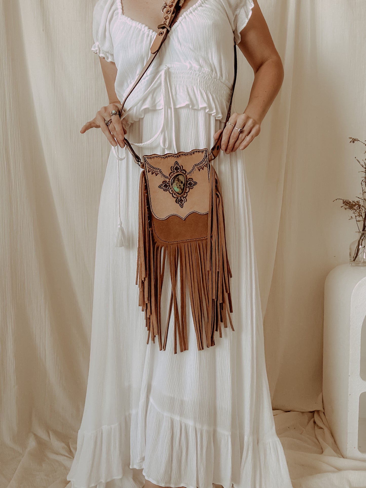 Wildwood Festival Bag : Boho Pattern & Turquoise - Light Tan