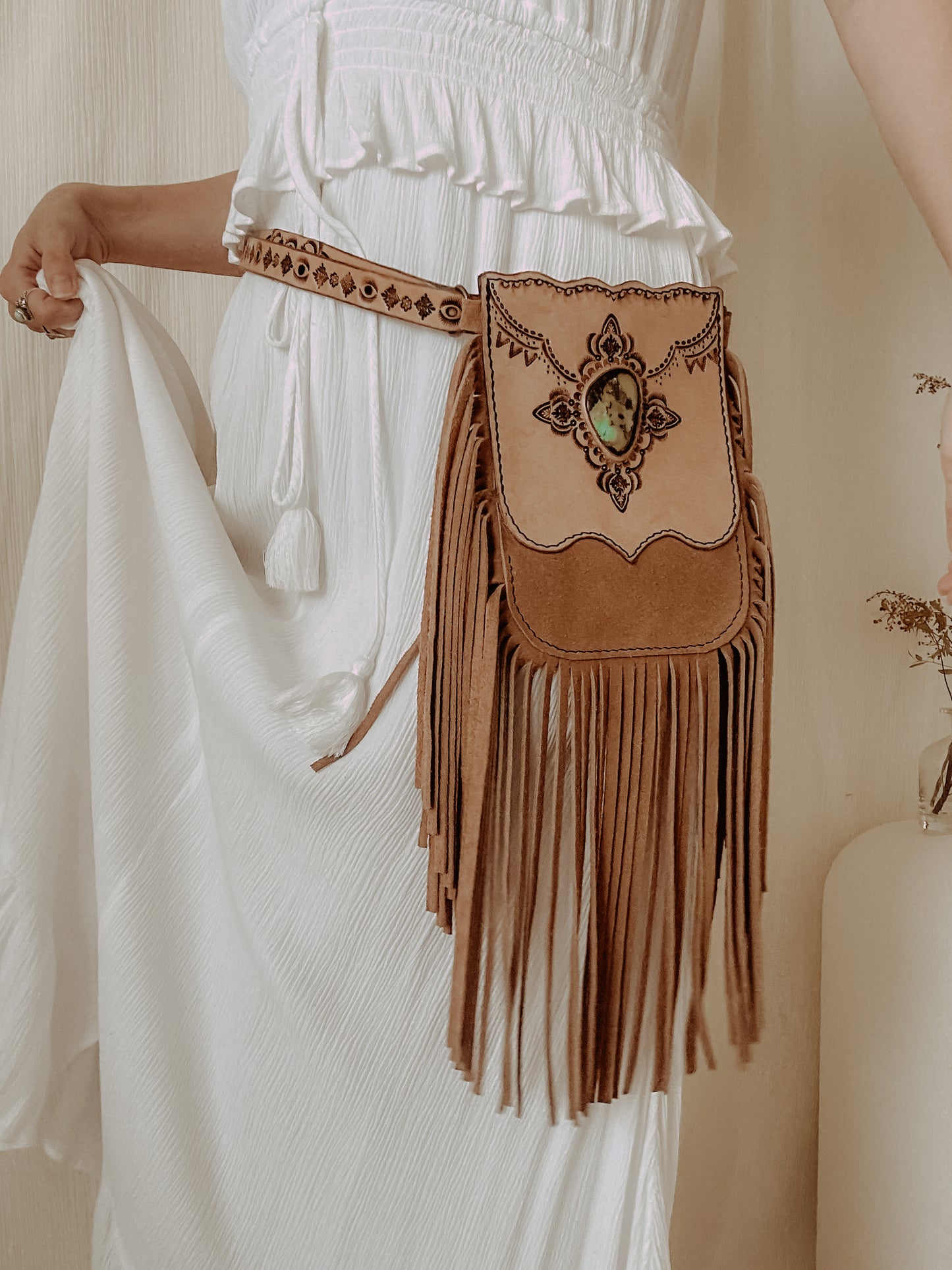 Wildwood Festival Bag : Boho Pattern & Turquoise - Light Tan